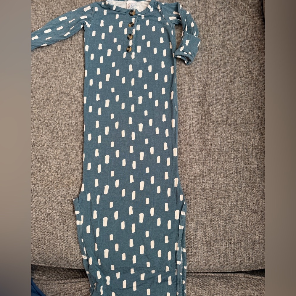 Lou Lou Blue and White Newborn One Piece gown soft 95%rayon 5%spandex GUC